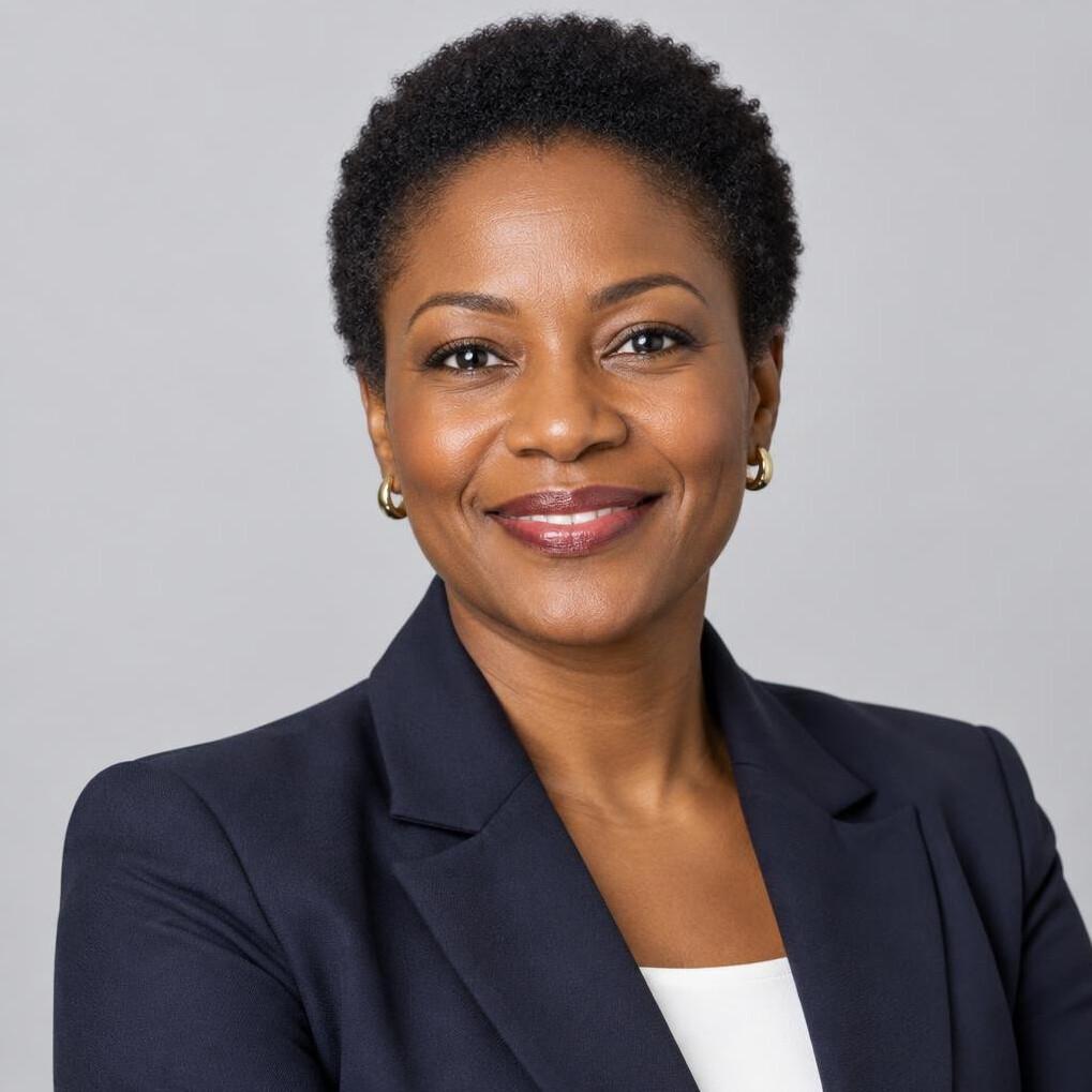 Studio portrait of a woman of Sub-Saharan African descent wearing business attire