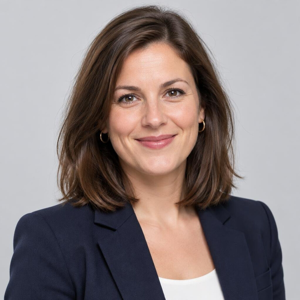 Studio portrait of a Walloon woman in her thirties wearing business attire